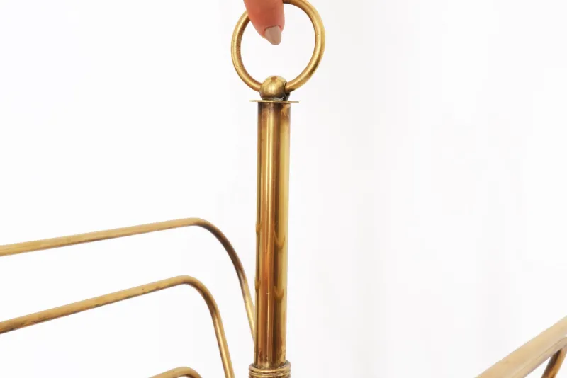 Pamono French Magazine Rack in Brass and Wood attributed to Jacques Adnet, 20th Century> Magazine Racks