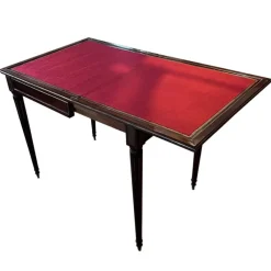 Pamono French Mahogany Card Table with Crimson Baize Game Surface and Brass Inlay, Mid-19th Century><noscript><img width=