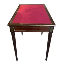 Pamono French Mahogany Card Table with Crimson Baize Game Surface and Brass Inlay, Mid-19th Century><noscript><img width=
