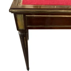 Pamono French Mahogany Card Table with Crimson Baize Game Surface and Brass Inlay, Mid-19th Century><noscript><img width=