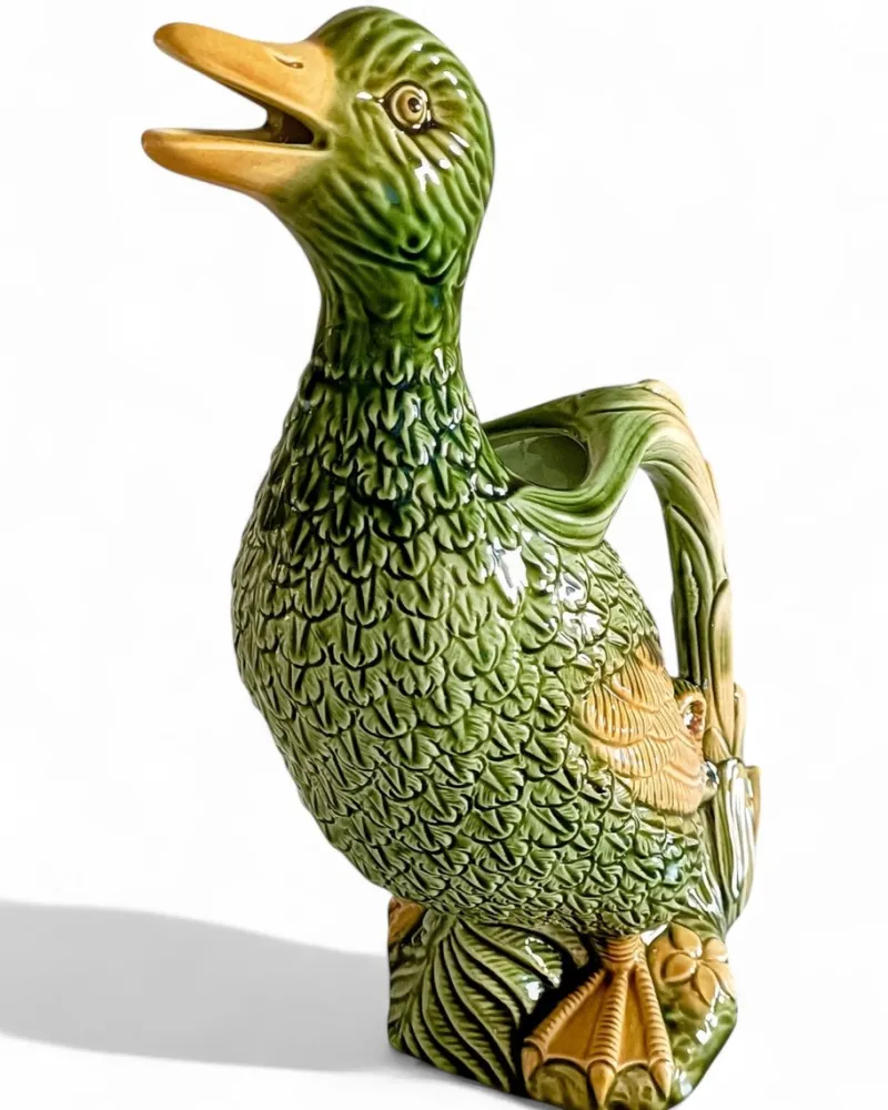 Hot Pamono French Majolica Duck Pitcher by Keller & Guerin for Saint Clement, 1900s