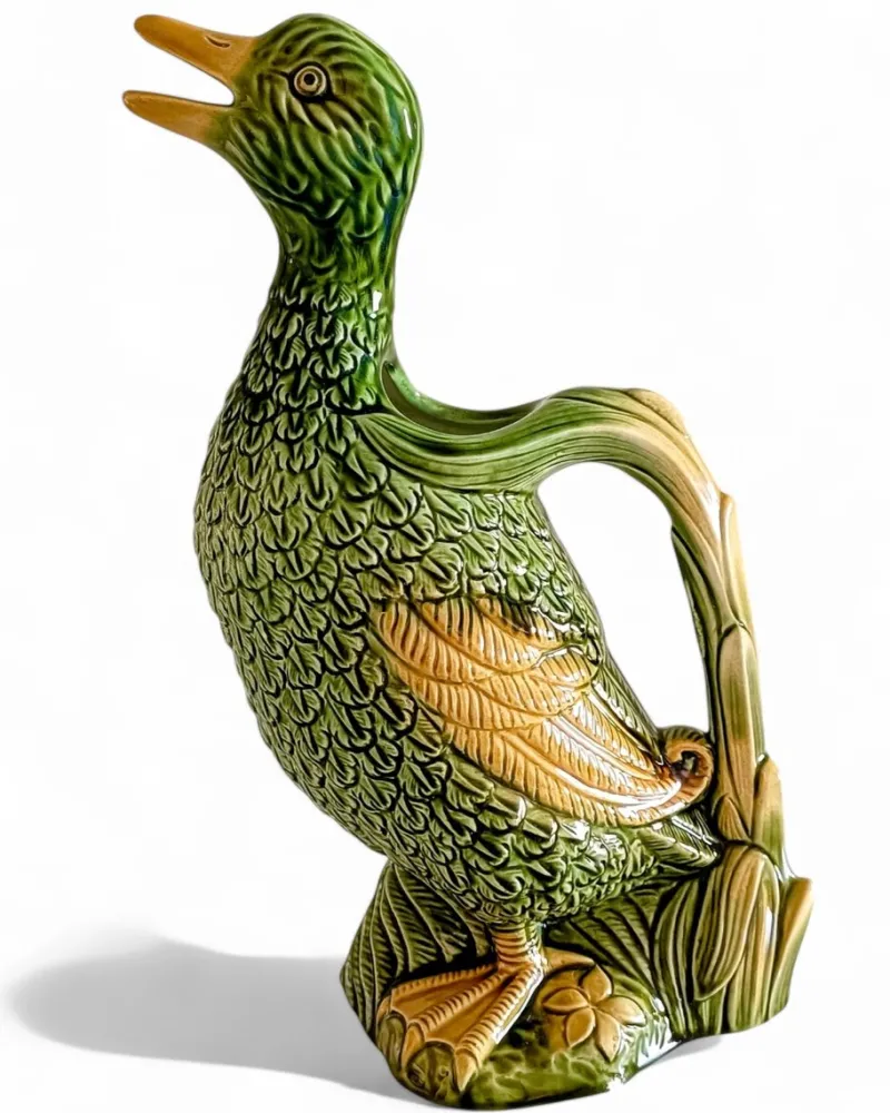 Hot Pamono French Majolica Duck Pitcher by Keller & Guerin for Saint Clement, 1900s