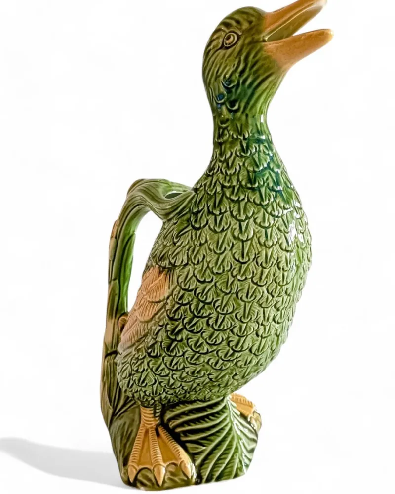 Hot Pamono French Majolica Duck Pitcher by Keller & Guerin for Saint Clement, 1900s