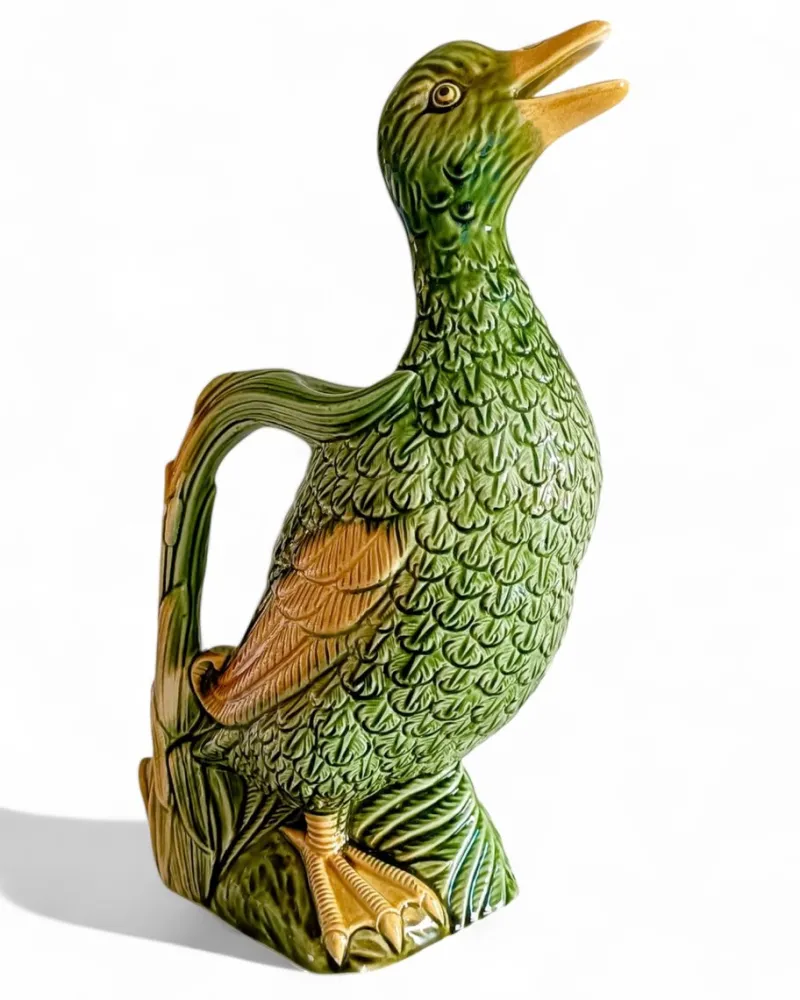 Hot Pamono French Majolica Duck Pitcher by Keller & Guerin for Saint Clement, 1900s