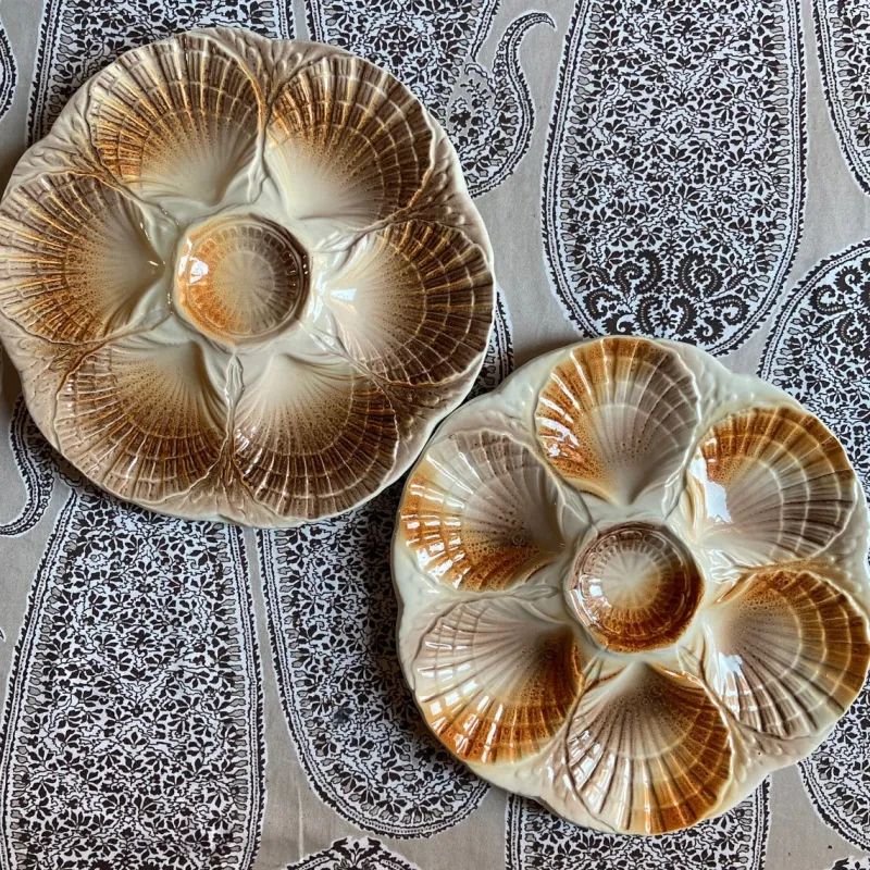 Pamono French Majolica Oyster Shell Plates from Sarreguemines, 1950s, Set of 6> Dinner Plates & Bowls