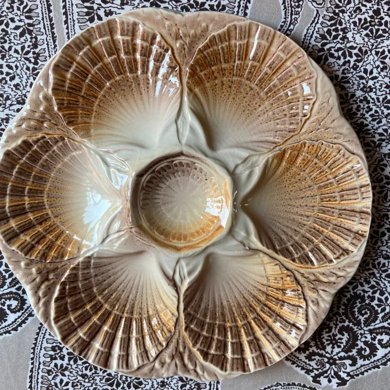Pamono French Majolica Oyster Shell Plates from Sarreguemines, 1950s, Set of 6> Dinner Plates & Bowls