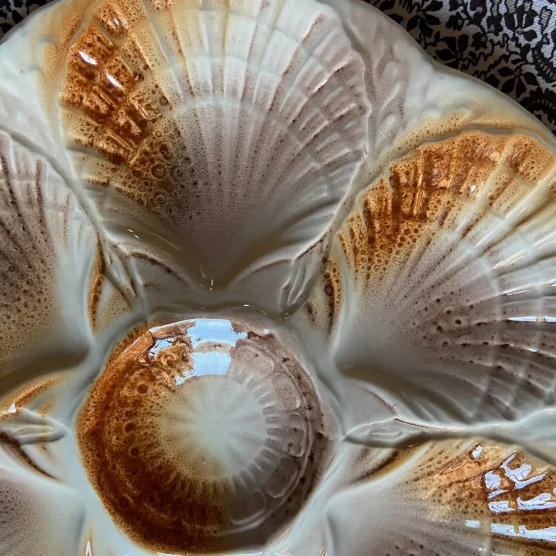 Pamono French Majolica Oyster Shell Plates from Sarreguemines, 1950s, Set of 6> Dinner Plates & Bowls