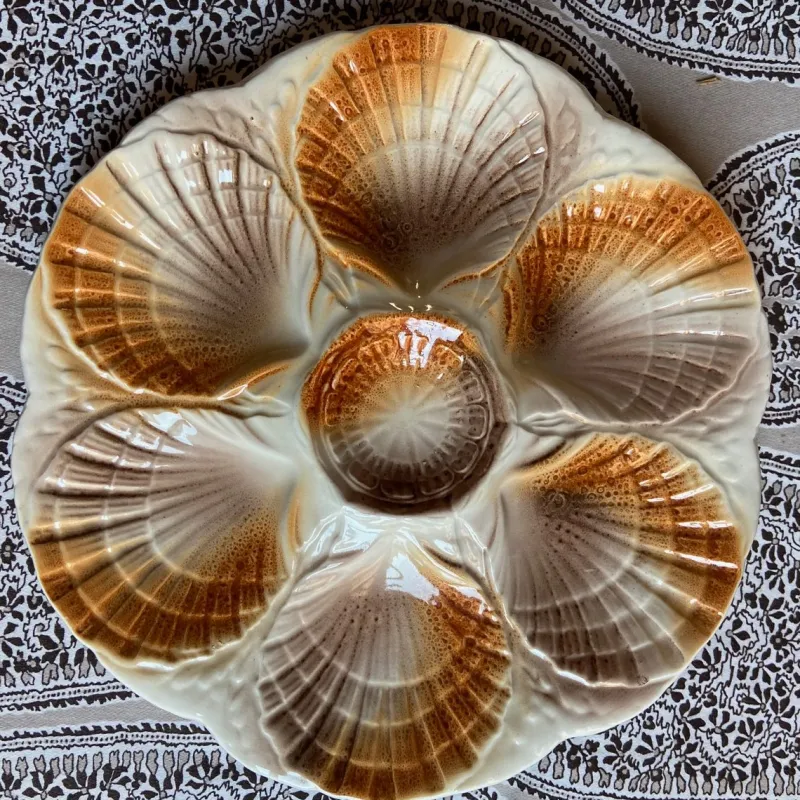 Pamono French Majolica Oyster Shell Plates from Sarreguemines, 1950s, Set of 6> Dinner Plates & Bowls