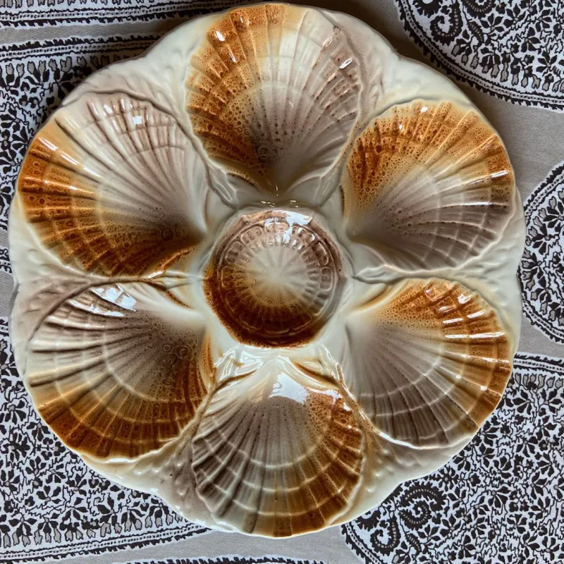 Pamono French Majolica Oyster Shell Plates from Sarreguemines, 1950s, Set of 6> Dinner Plates & Bowls