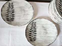 Pamono French Matt Glazed Ceramic Dinner Plate with Black Olive Leaf from Salins Toledo, 1960s, Set of 17> Dinner Plates & Bowls
