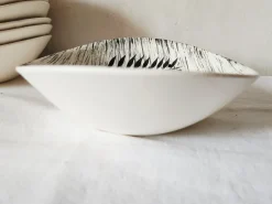 Pamono French Matt Glazed Ceramic Dessert Bowls with Black Olive Leaf from Salins Toledo, 1960s, Set of 11><noscript><img width=