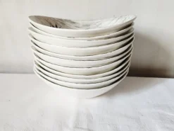 Pamono French Matt Glazed Ceramic Dessert Bowls with Black Olive Leaf from Salins Toledo, 1960s, Set of 11><noscript><img width=