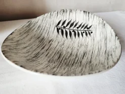 Pamono French Matt Glazed Ceramic Dessert Bowls with Black Olive Leaf from Salins Toledo, 1960s, Set of 11><noscript><img width=