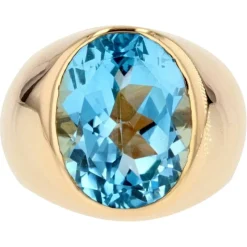 Clearance Pamono French Modern 10 Carat Topaz and 18 Karat Yellow Gold Bangle Ring