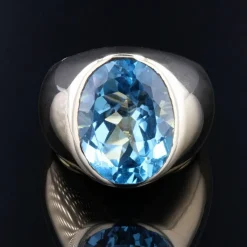 Clearance Pamono French Modern 10 Carat Topaz and 18 Karat Yellow Gold Bangle Ring