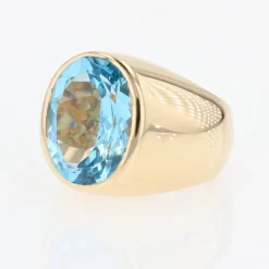 Clearance Pamono French Modern 10 Carat Topaz and 18 Karat Yellow Gold Bangle Ring