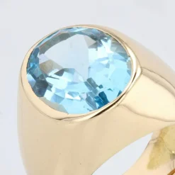 Clearance Pamono French Modern 10 Carat Topaz and 18 Karat Yellow Gold Bangle Ring