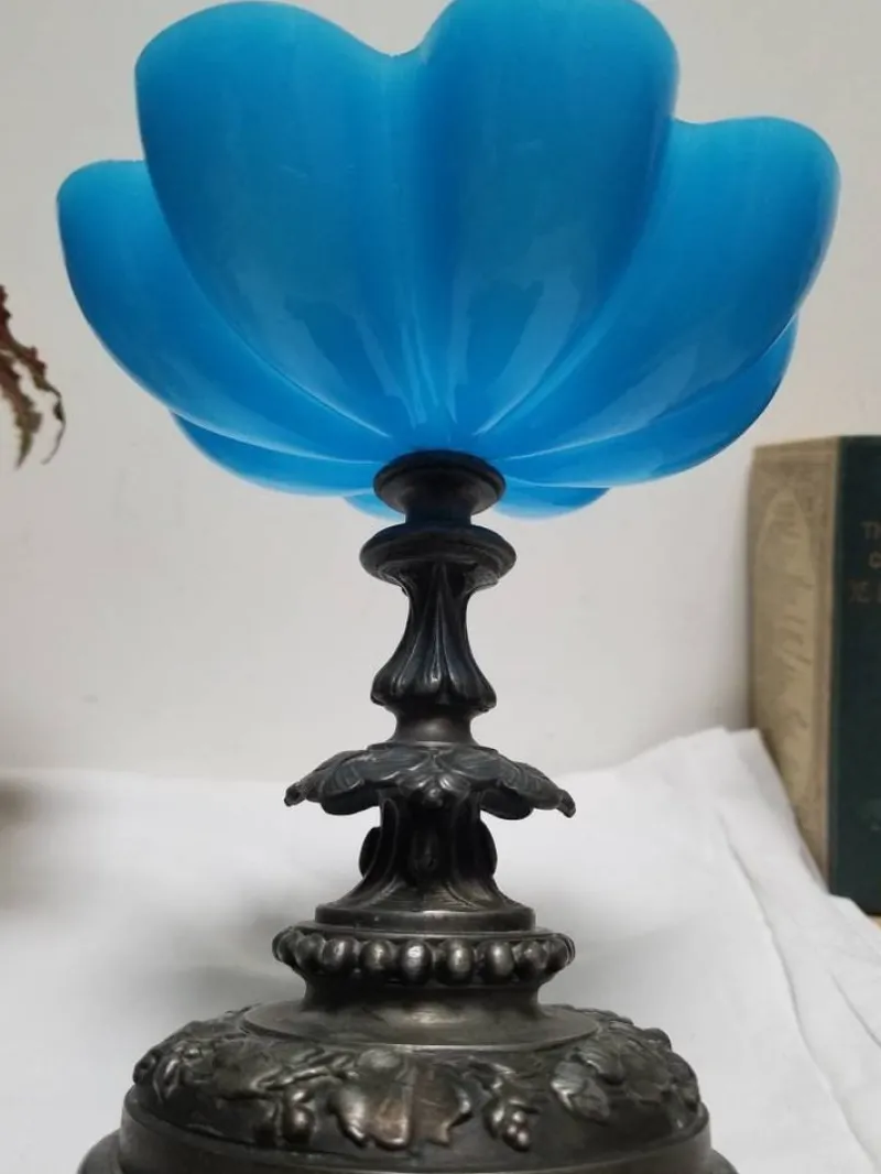 Pamono French Napoleon III Blue Opaline Glass Compotiere Table Centerpiece, 1890s> Bowls