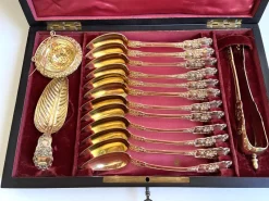 Clearance Pamono French Napoleon III Tea Set in Silver and Gold Vermeil, Set of 15