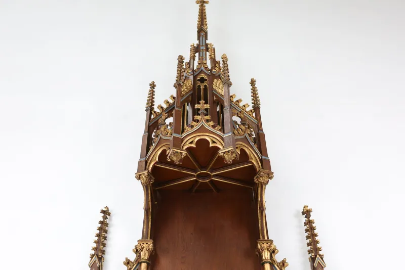 Discount Pamono French Neo-Gothic Polychrome and Gilt Wooden Church Steeple with Niche for Saint Statue, 1800s