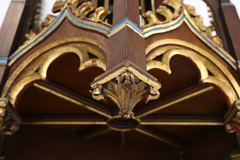 Discount Pamono French Neo-Gothic Polychrome and Gilt Wooden Church Steeple with Niche for Saint Statue, 1800s