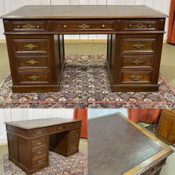Pamono French Oak Pedestal Desk, Early 20th Century> Desks
