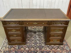 Pamono French Oak Pedestal Desk, Early 20th Century><noscript><img width=