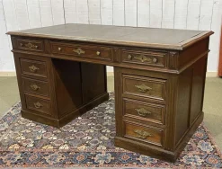 Pamono French Oak Pedestal Desk, Early 20th Century><noscript><img width=
