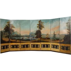 Pamono French Painted Canvas Folding Screen, 1830s> Room Dividers & Screens