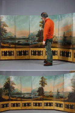 Pamono French Painted Canvas Folding Screen, 1830s> Room Dividers & Screens