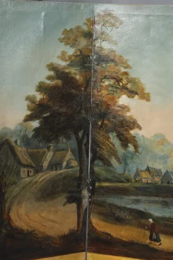 Pamono French Painted Canvas Folding Screen, 1830s><noscript><img width=