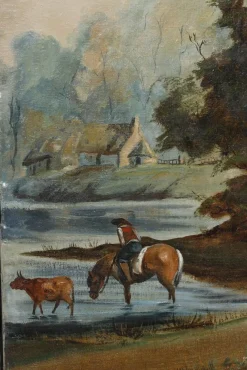 Pamono French Painted Canvas Folding Screen, 1830s><noscript><img width=