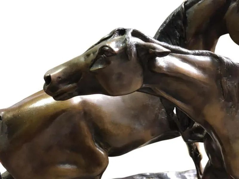 Discount Pamono French Patinated Bronze Miniature Figure of Two Horses by P. J. Mene
