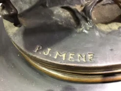 Discount Pamono French Patinated Bronze Miniature Figure of Two Horses by P. J. Mene
