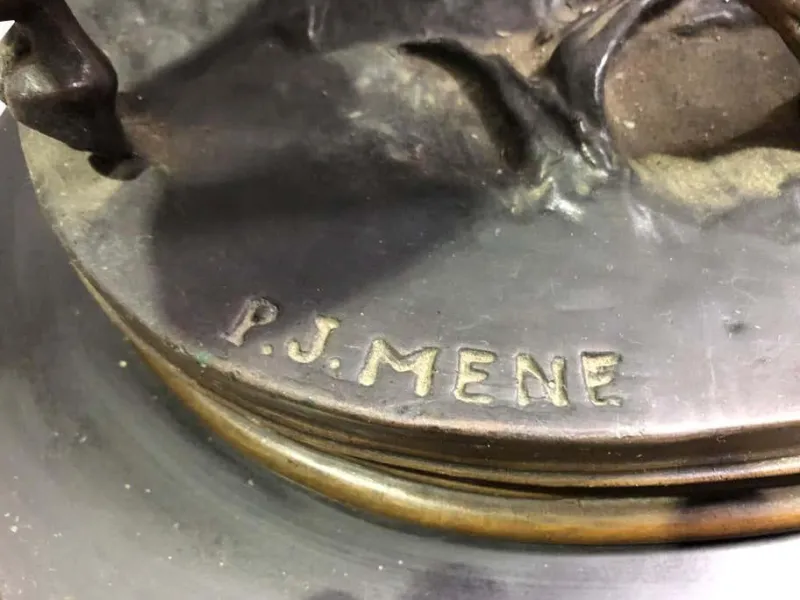 Discount Pamono French Patinated Bronze Miniature Figure of Two Horses by P. J. Mene