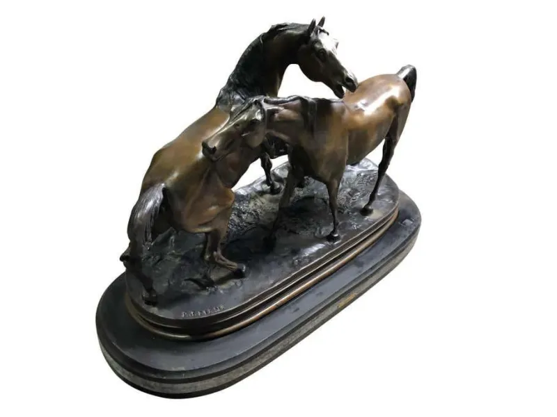 Discount Pamono French Patinated Bronze Miniature Figure of Two Horses by P. J. Mene