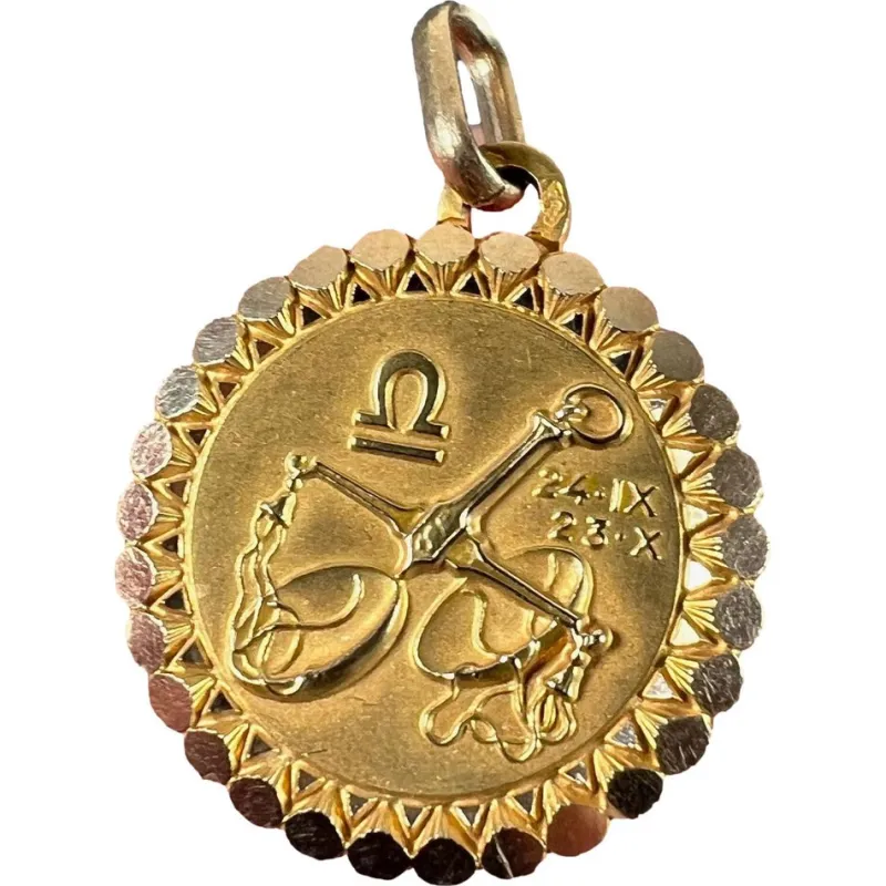 Pamono French Perroud Large Libra Zodiac Starsign 18k Yellow Gold Charm Pendant, 1930s> Necklaces