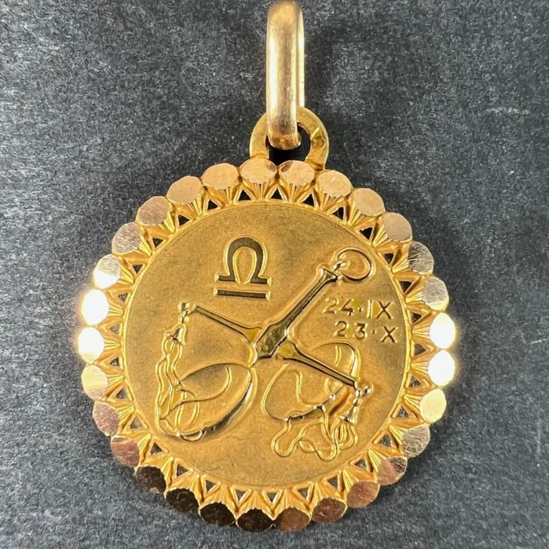Pamono French Perroud Large Libra Zodiac Starsign 18k Yellow Gold Charm Pendant, 1930s> Necklaces