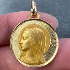 New Pamono French Perroud Virgin Mary 18k Yellow Gold Medal Pendant from Dropsy, 1930s
