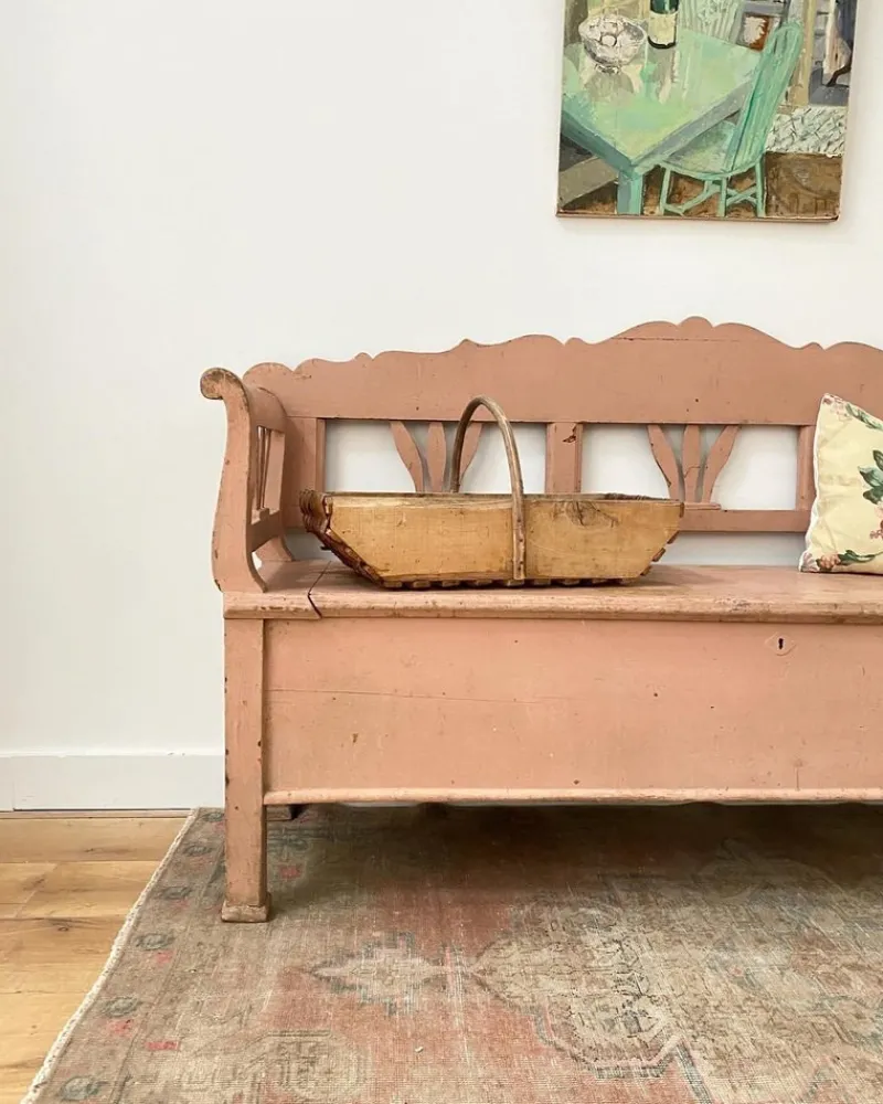 Sale Pamono French Pink Settle Bench, Early 20th Century