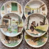 Pamono French Plates by Benjamin Rabier for Sarreguemines, 1930s, Set of 6> Dinner Plates & Bowls
