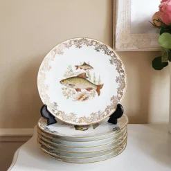 New Pamono French Porcelain Fish Plates from Limoges, Set of 13