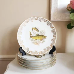 New Pamono French Porcelain Fish Plates from Limoges, Set of 13