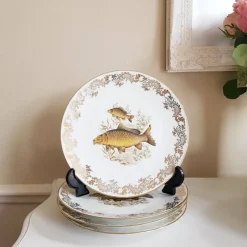 New Pamono French Porcelain Fish Plates from Limoges, Set of 13
