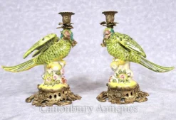 Hot Pamono French Porcelain Parrot Candleholders, Set of 2