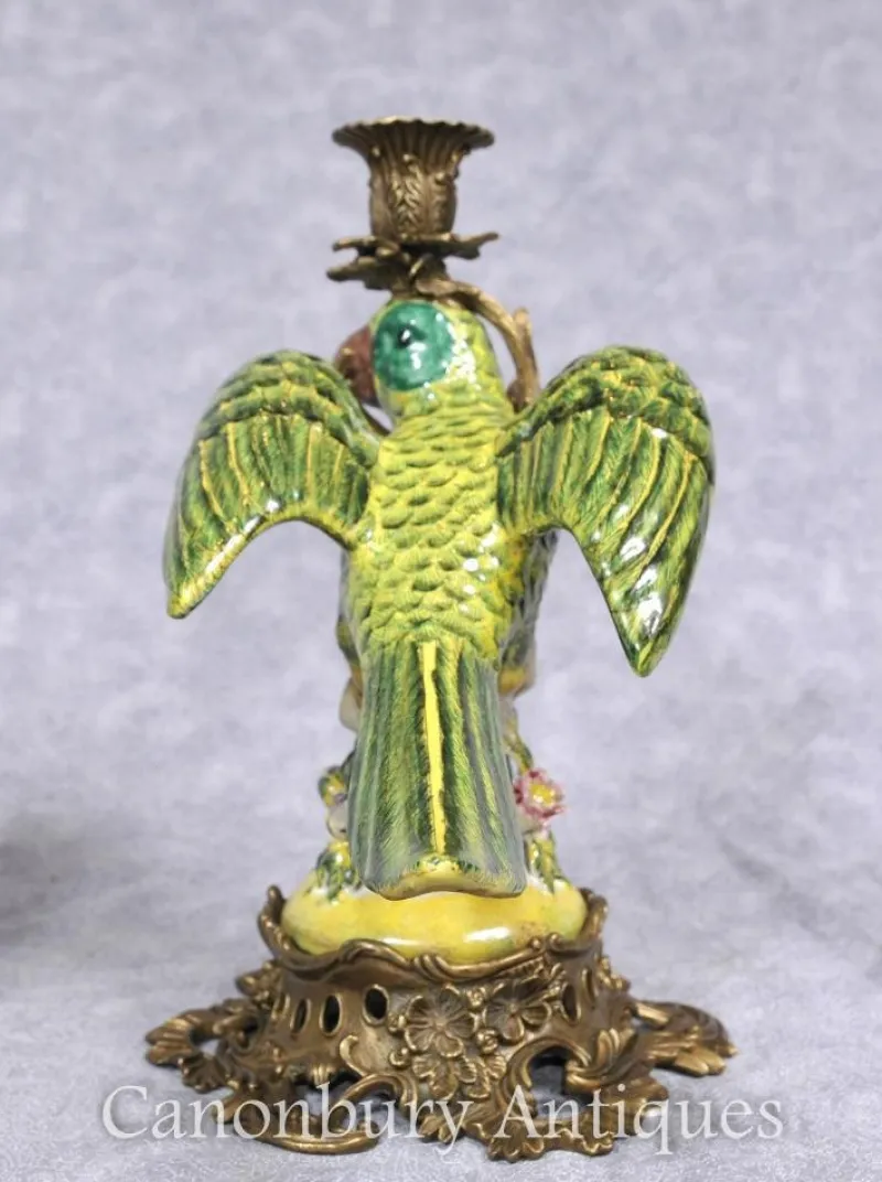Hot Pamono French Porcelain Parrot Candleholders, Set of 2