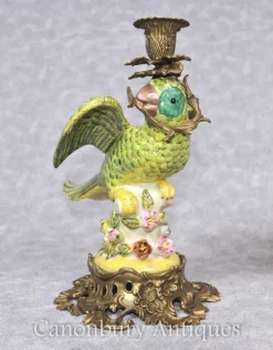 Hot Pamono French Porcelain Parrot Candleholders, Set of 2