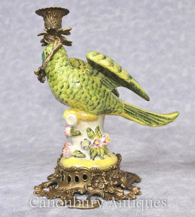 Hot Pamono French Porcelain Parrot Candleholders, Set of 2