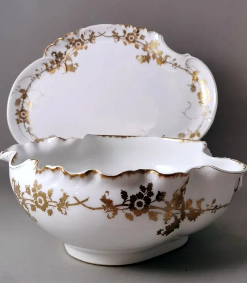 Discount Pamono French Porcelain Salad Bowl with Tray from Haviland & Co. Limoges, 1902, Set of 2