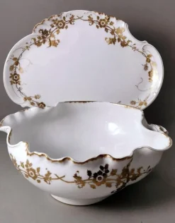 Discount Pamono French Porcelain Salad Bowl with Tray from Haviland & Co. Limoges, 1902, Set of 2